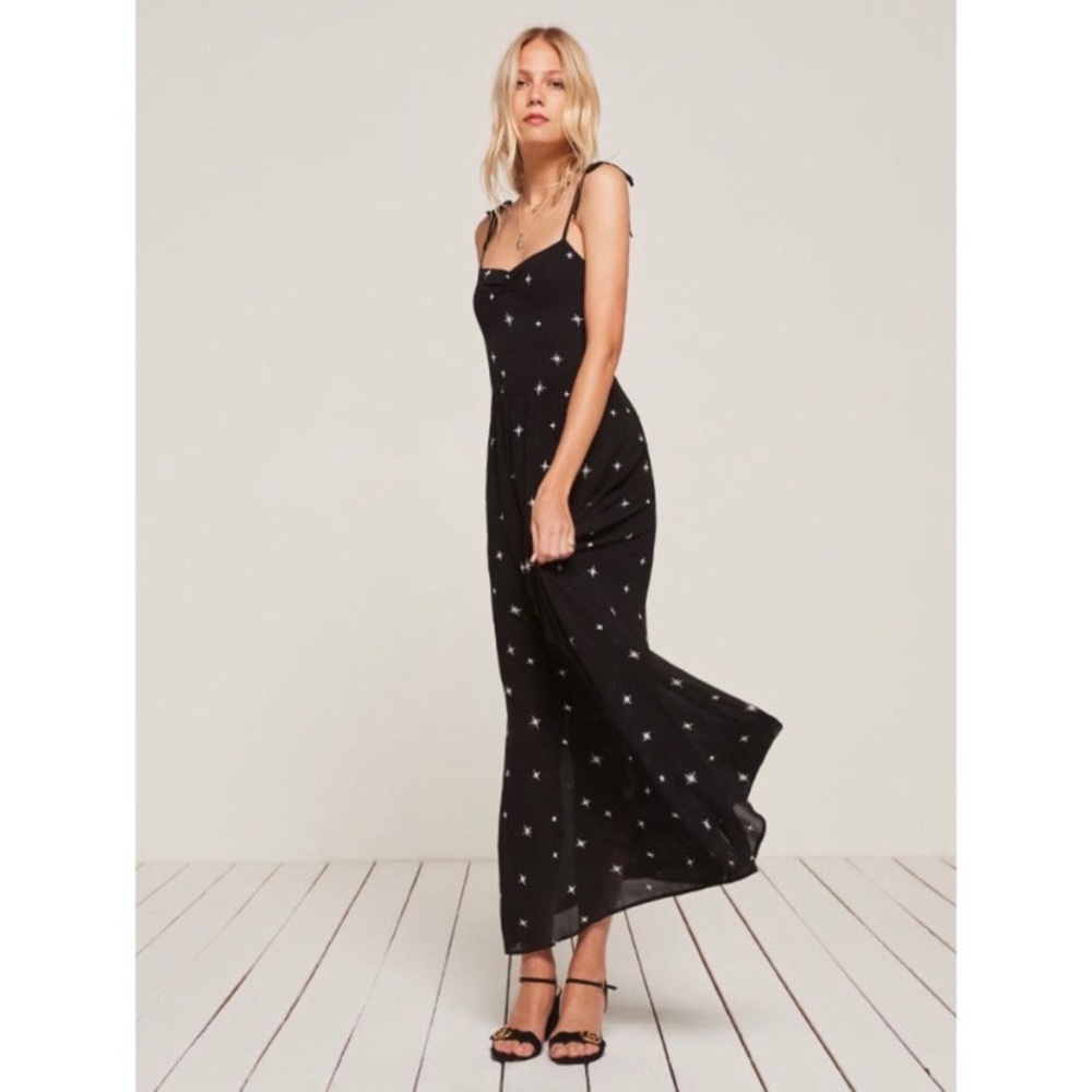 SOLD NWOT Reformation Sylvie Emersyn Midi Dress in Black Constellation Print - Picture 6 of 9